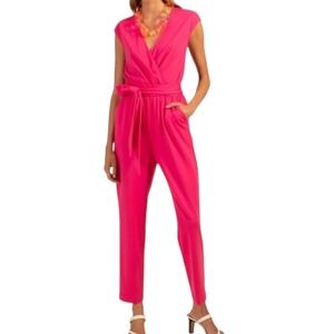 NWT Trina‎ Turk Sand Dune Belted Jumpsuit Pink V Neck Sleeveless Wrap Size XXL